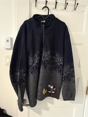 WoMen's Navy and Gray Fleece Zip-Up Sweater with Mickey Accent Disney store
